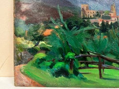 1930's French Post Impressionist Oil Painting Provencal Landscape Sunflowers