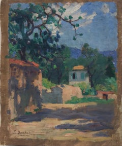 Antique 1930's French Post Impressionist Oil Painting Provencal Summer Landscape