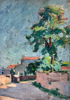 Pittura ad olio francese post-impressionista del 1930 - Vicolo del villaggio estivo provenzale