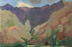 1930's French Post Impressionist Oil Painting - Purple Hill Landscape