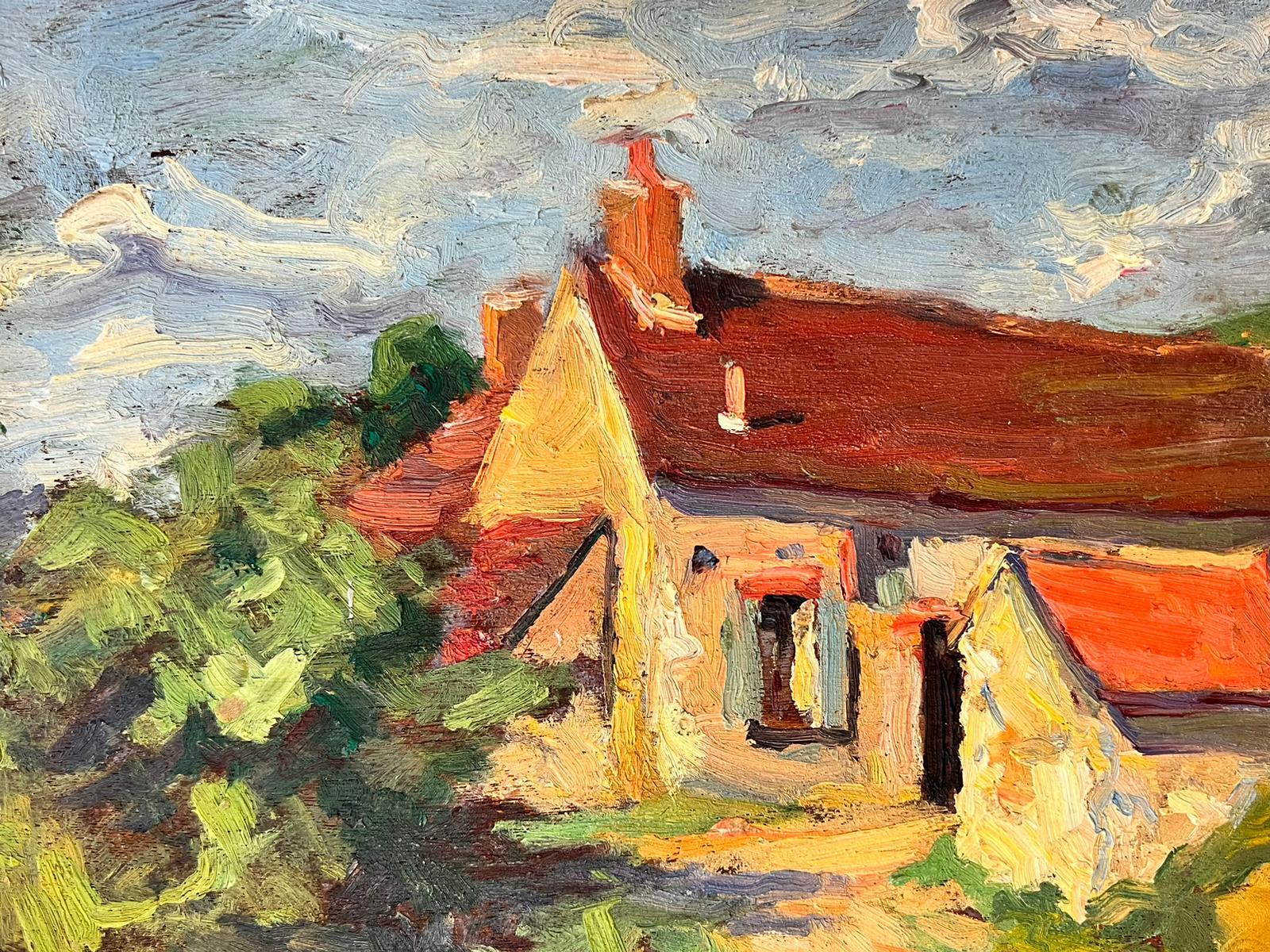 Artist/ School: Suzanne Crochet (French c. 1930), female French Impressionist artist

Title: The Country Cottage

Medium: oil on board, unframed and double sided image

Size:

board: 8.5 x 13 inches

Provenance: private collection,