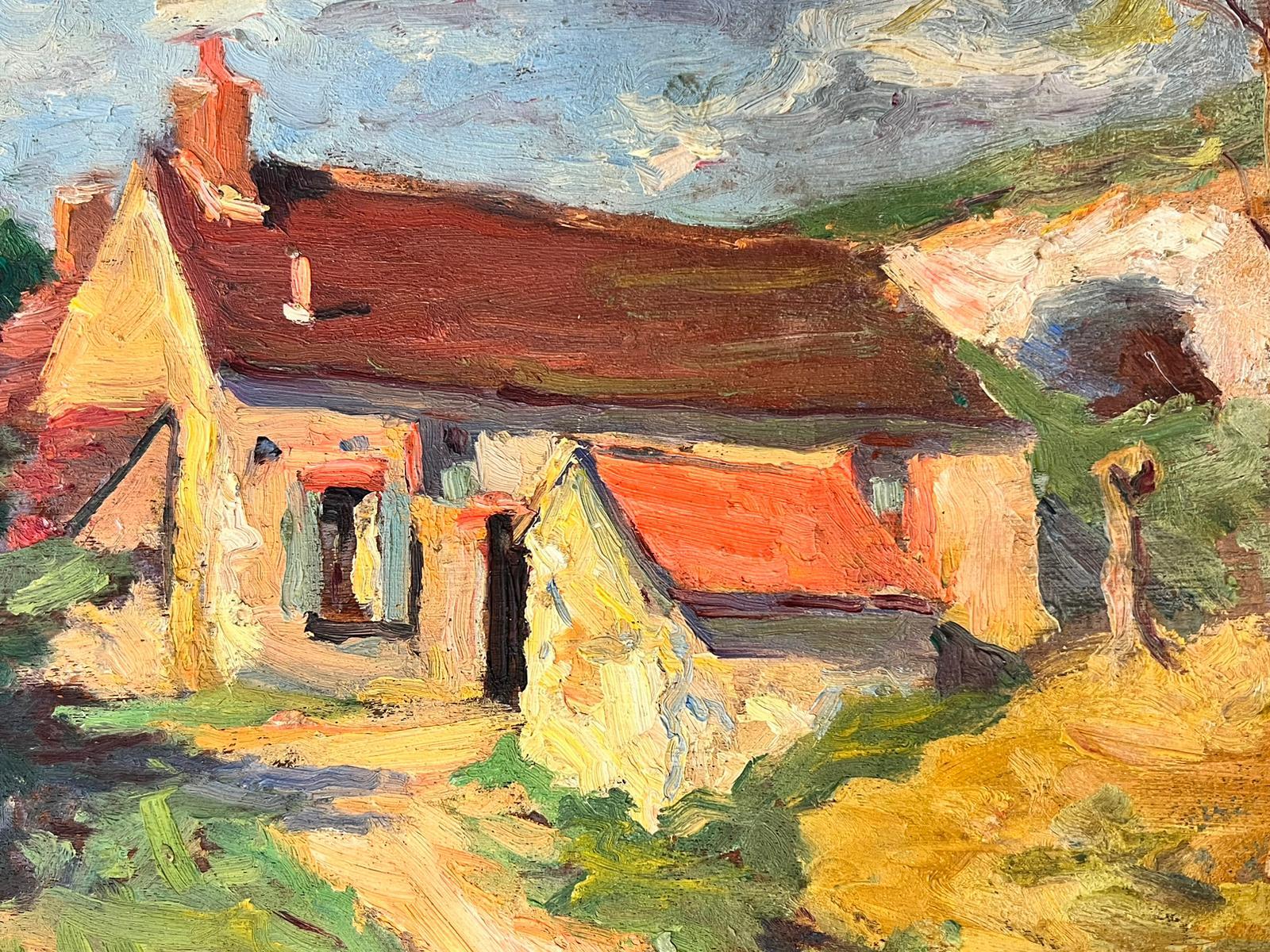 1930's French Post Impressionist Oil Painting - Red Roof Rustic French Cottage For Sale 1