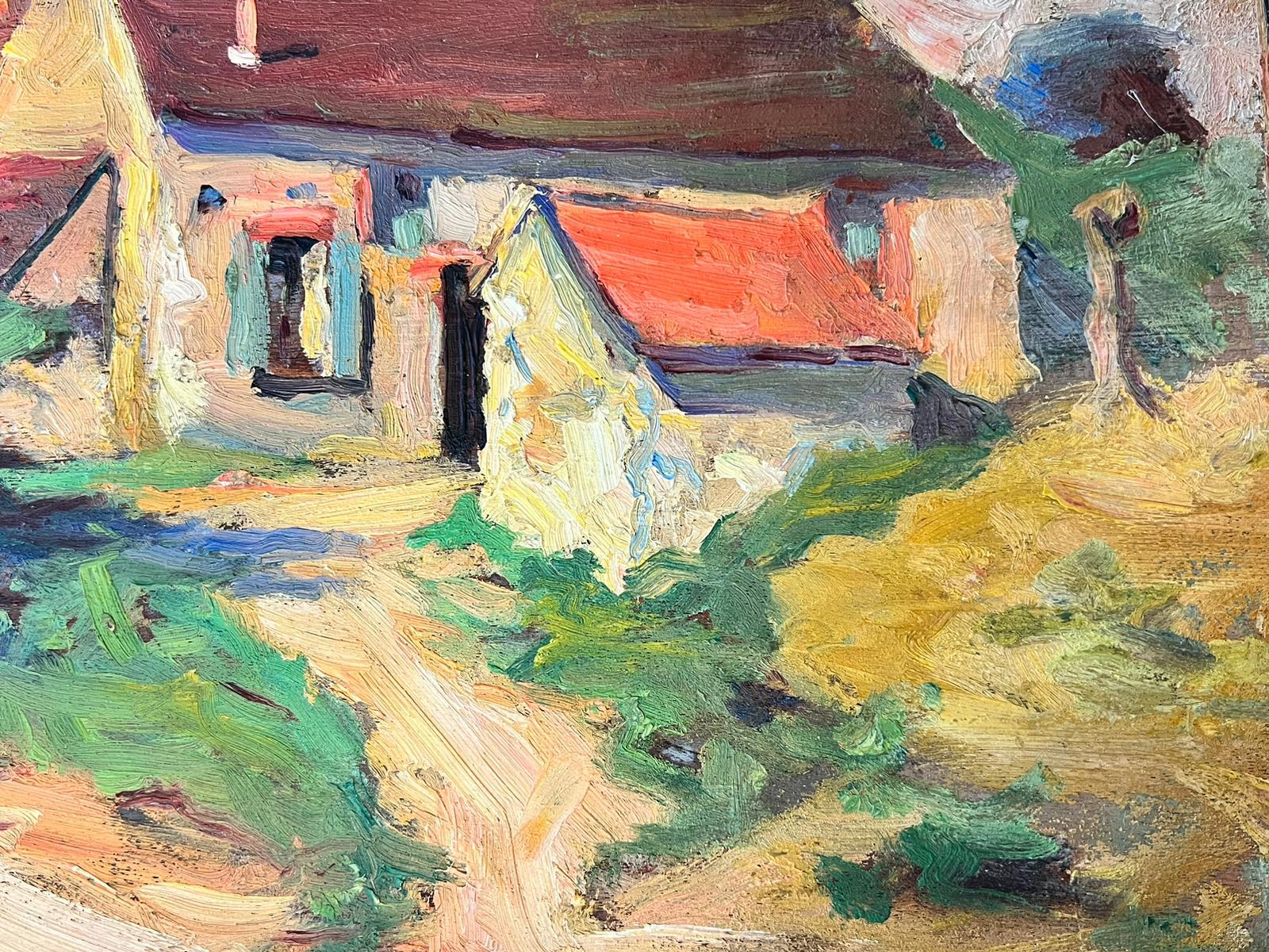 1930's French Post Impressionist Oil Painting - Red Roof Rustic French Cottage For Sale 2