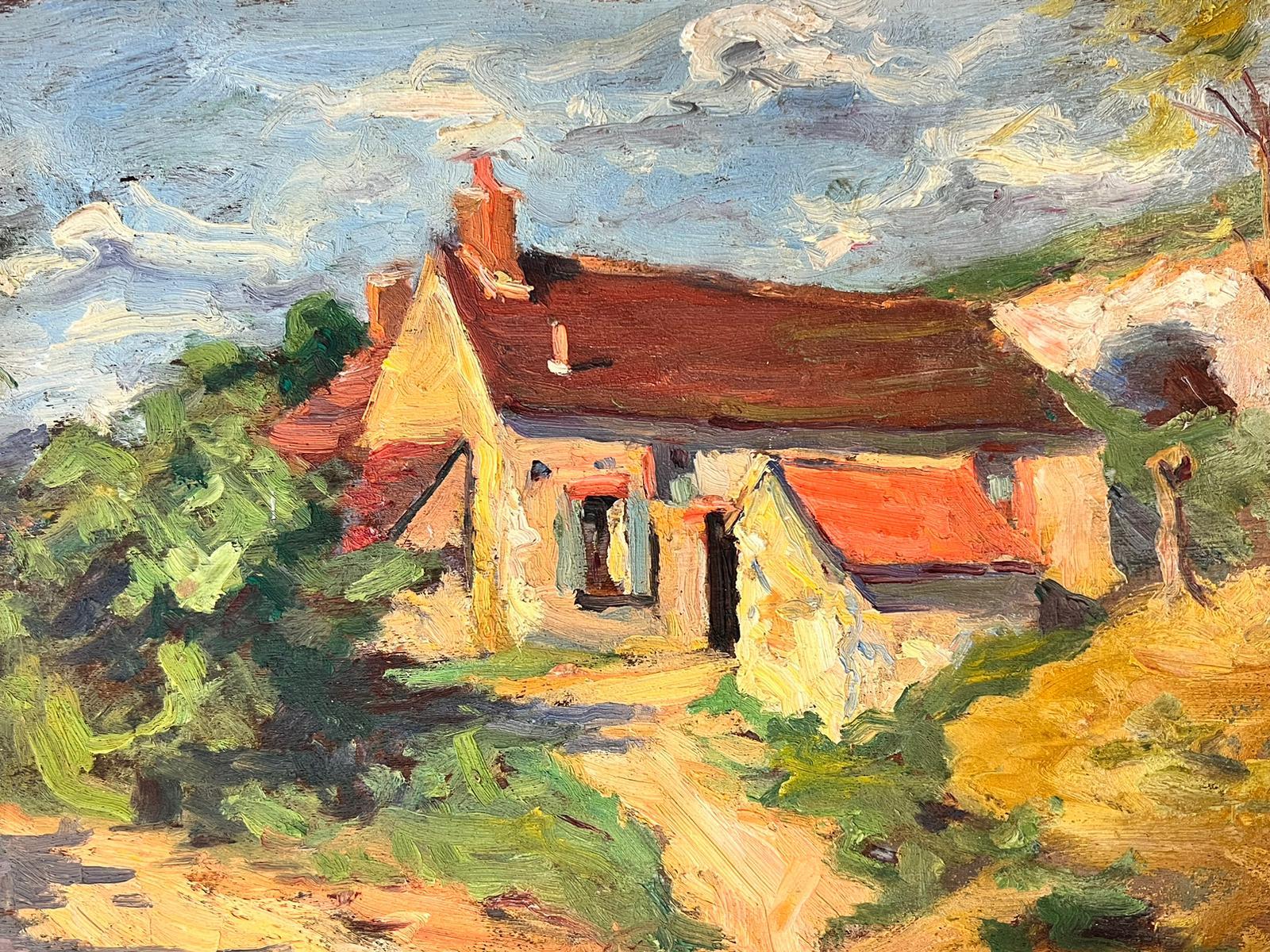 1930's French Post Impressionist Oil Painting - Red Roof Rustic French Cottage For Sale 3