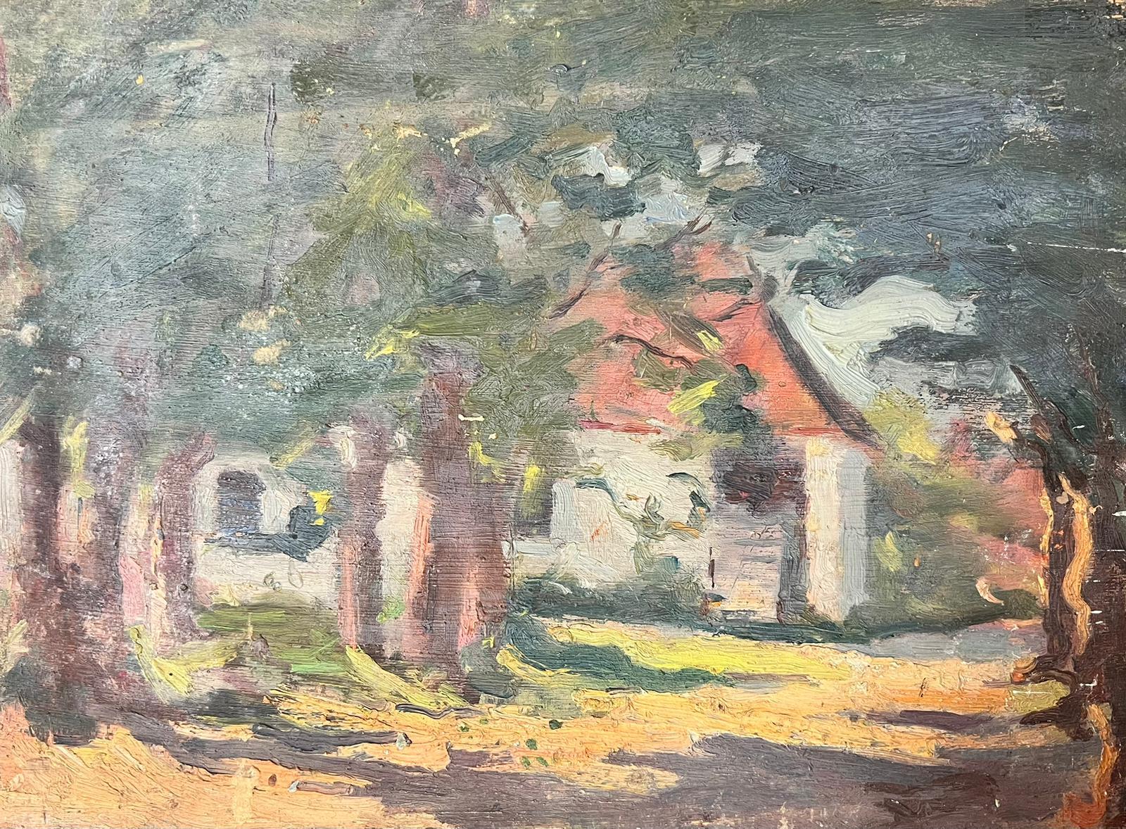 1930's French Post Impressionist Oil Painting - Red Roof Rustic French Cottage For Sale 4
