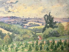 1930's Französisch Post Impressionist Ölgemälde - Ländliche Farm Grün Landschaft