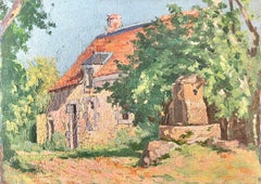 1930's French Post Impressionist Oil Painting - Stone Cottage & Old Water Well