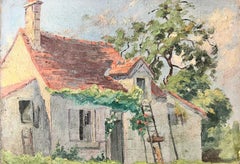 1930's French Post Impressionist Oil Painting - Stone Cottage With Ladder