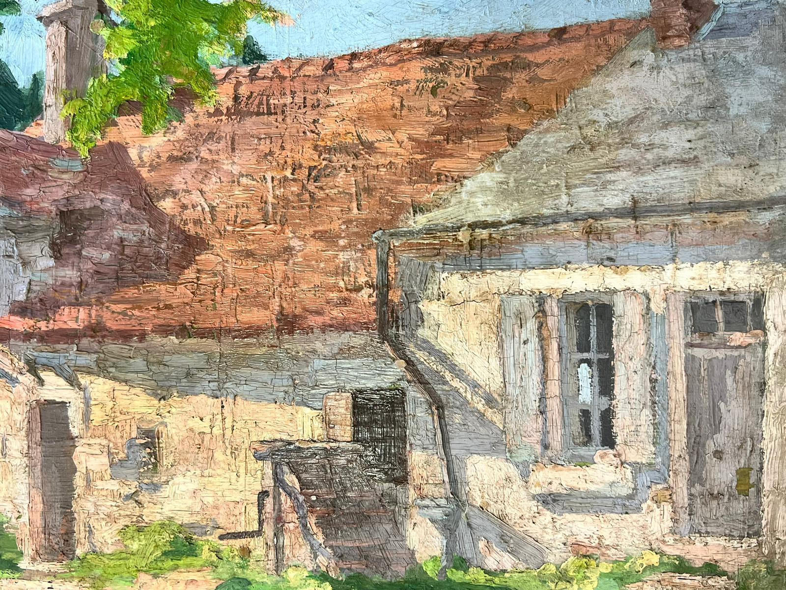1930's French Post Impressionist Oil Painting - Stone Cottage With Small steps For Sale 1
