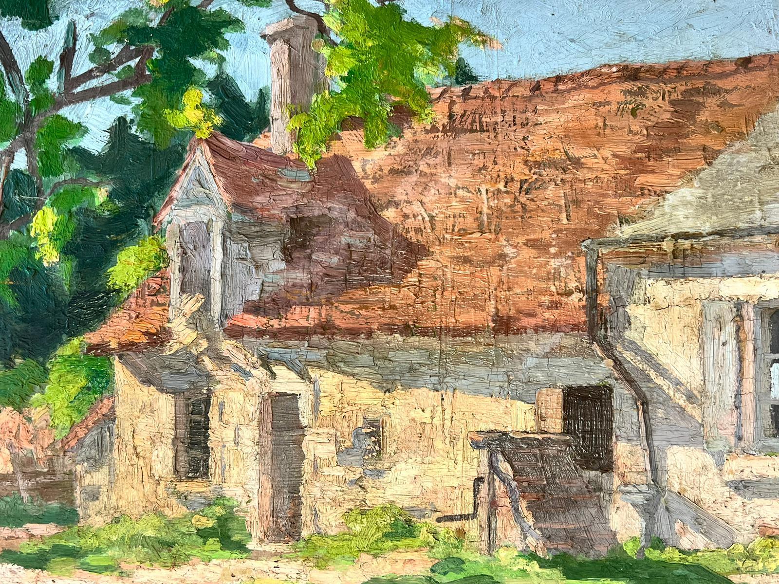 1930's French Post Impressionist Oil Painting - Stone Cottage With Small steps For Sale 2