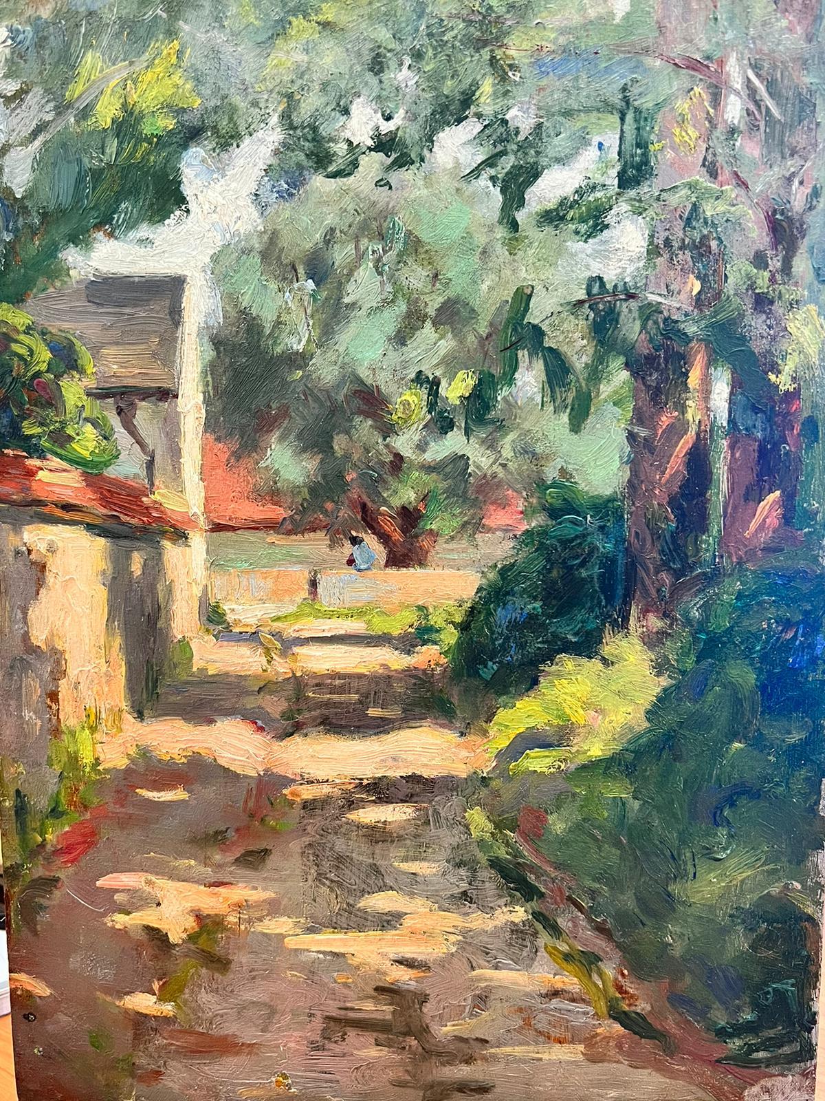 1930's French Post Impressionist Oil Painting Village Pathway Dappled Light 2