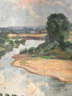 1930's French Post Impressionist Oil Painting Winding River Landscape Sketch
