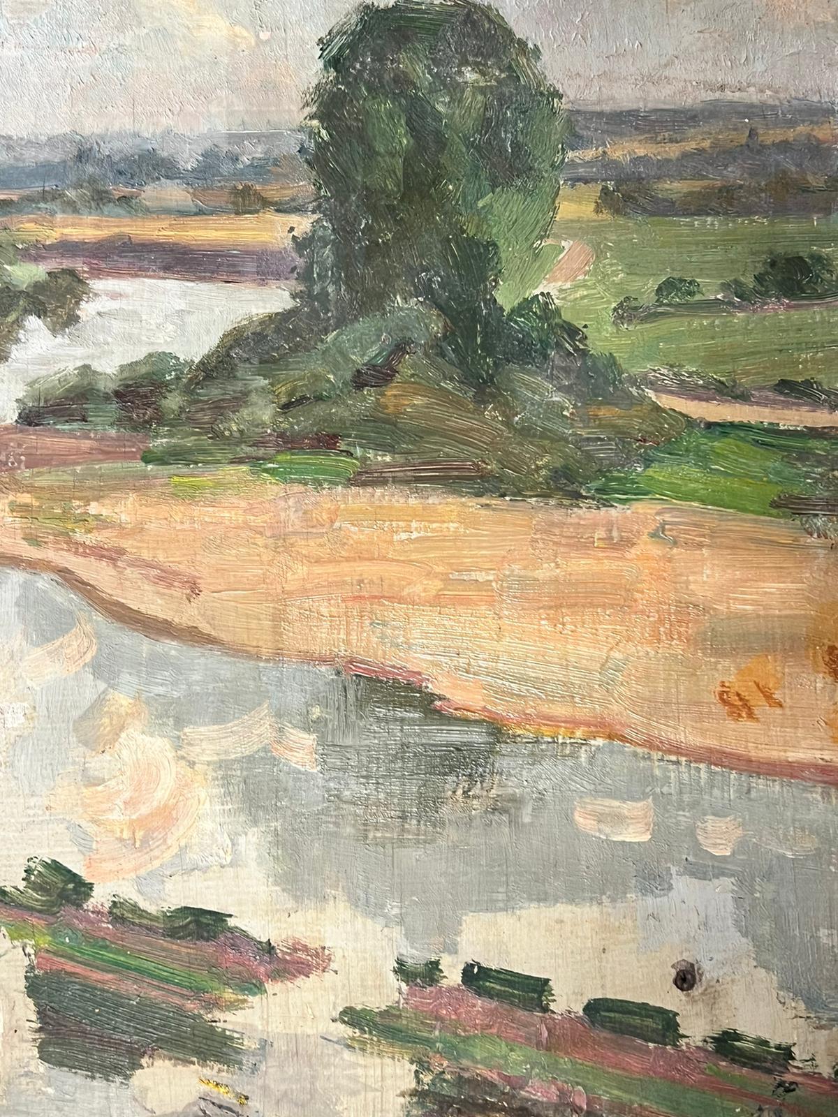 1930's French Post Impressionist Oil Painting Winding River Landscape Sketch For Sale 1