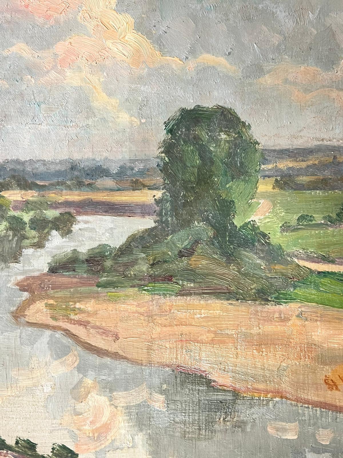1930's French Post Impressionist Oil Painting Winding River Landscape Sketch For Sale 2