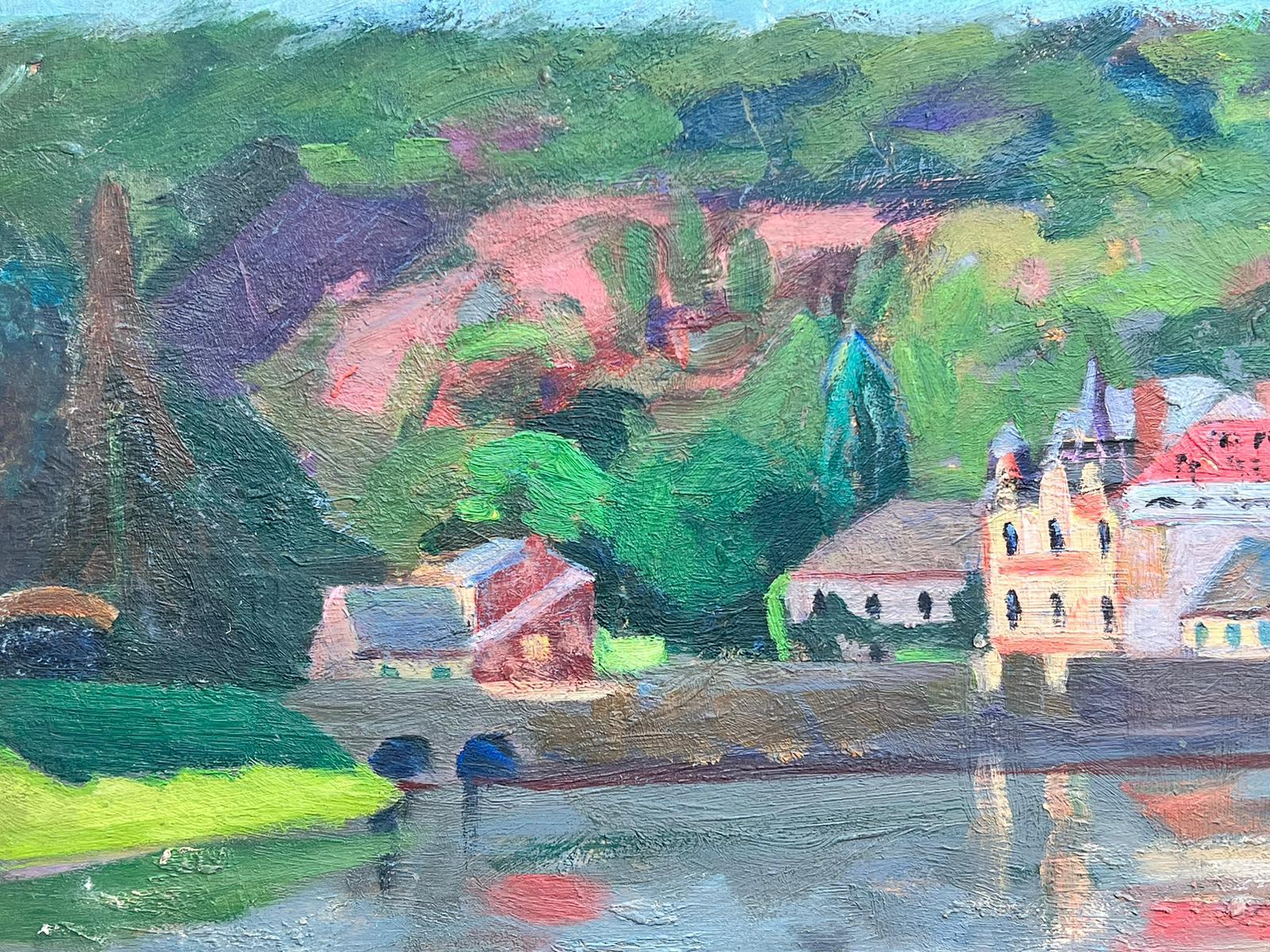 1930's French Post Impressionist Signed Oil Painting Chateau On River 2