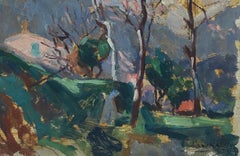 Autumn Provencal Village Houses 1930's French Post Impressionist Oil Painting