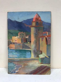 Collioure Harbour South of France, 1930's French Post Impressionist Oil Painting