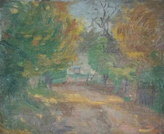 Golden Country Lane & Trees, 1930's French Post Impressionist Oil Painting