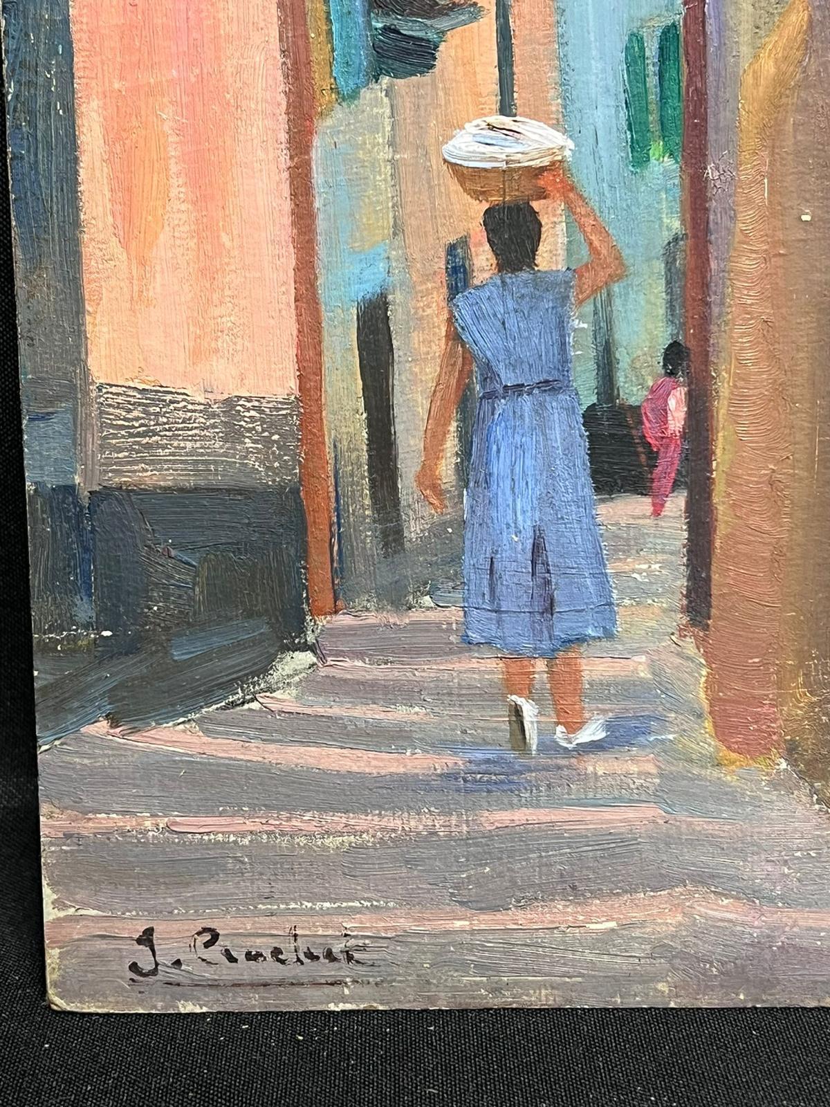 Provencal Sunny Old Town & Figures 1930's French Post Impressionist Oil Painting For Sale 3