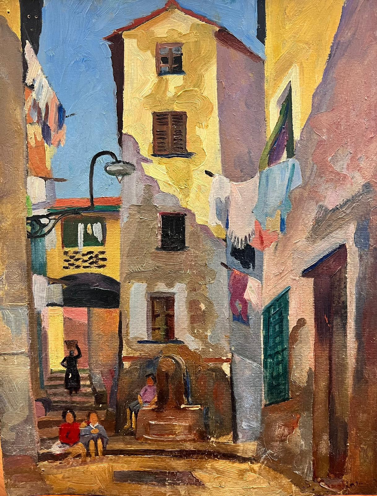 Suzanne Crochet Landscape Painting - South of France Old Town 1930's French Post Impressionist Oil Painting