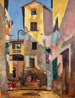 South of France Old Town 1930's French Post Impressionist Oil Painting