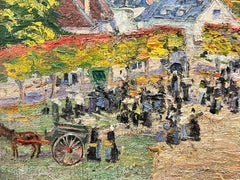 Village Fete Market Gathering 1930's French Post Impressionist Oil Painting