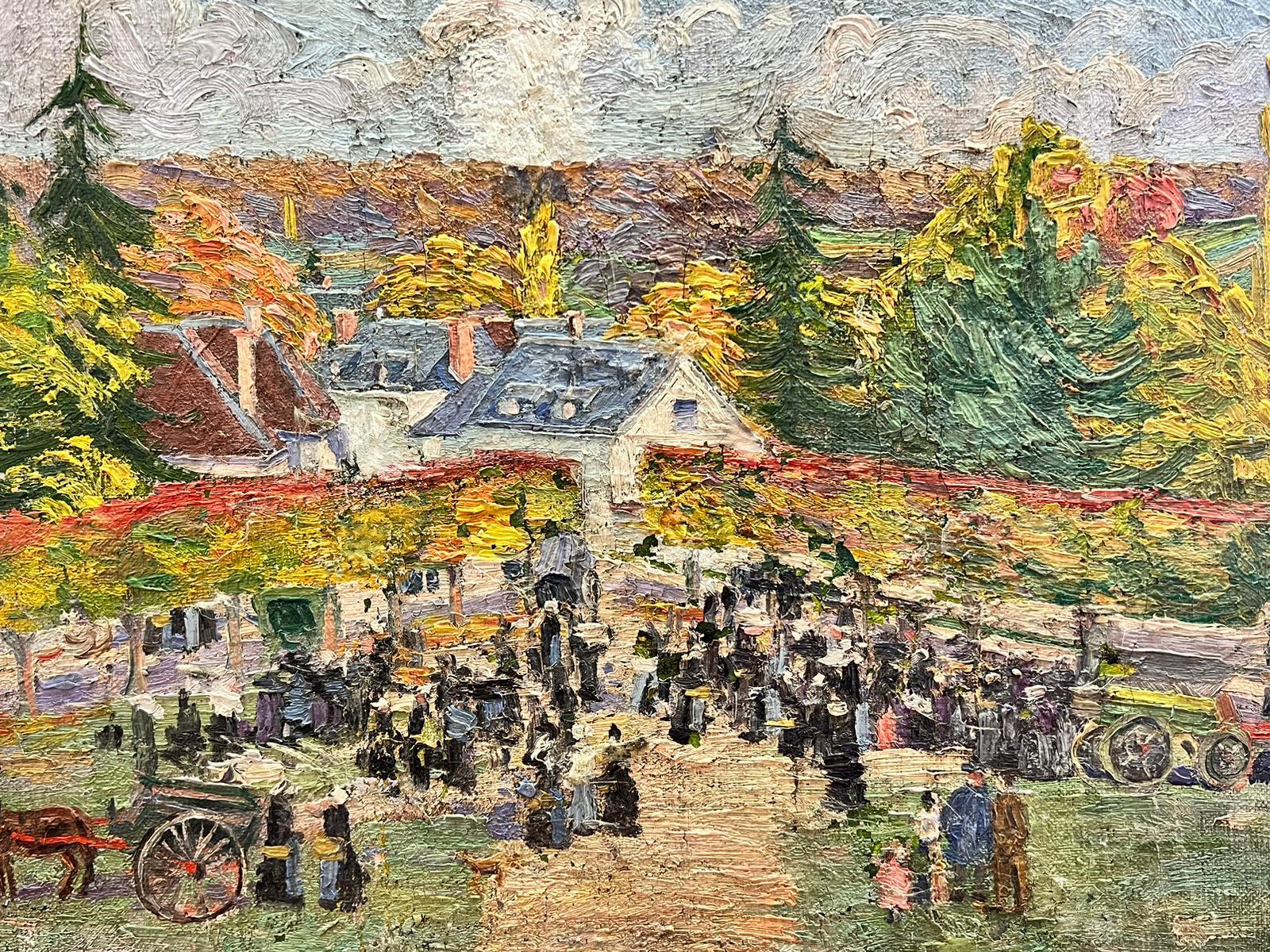 Peinture à l'huile post-impressionniste française « Village Fete Market Gathering » des années 1930 en vente 2