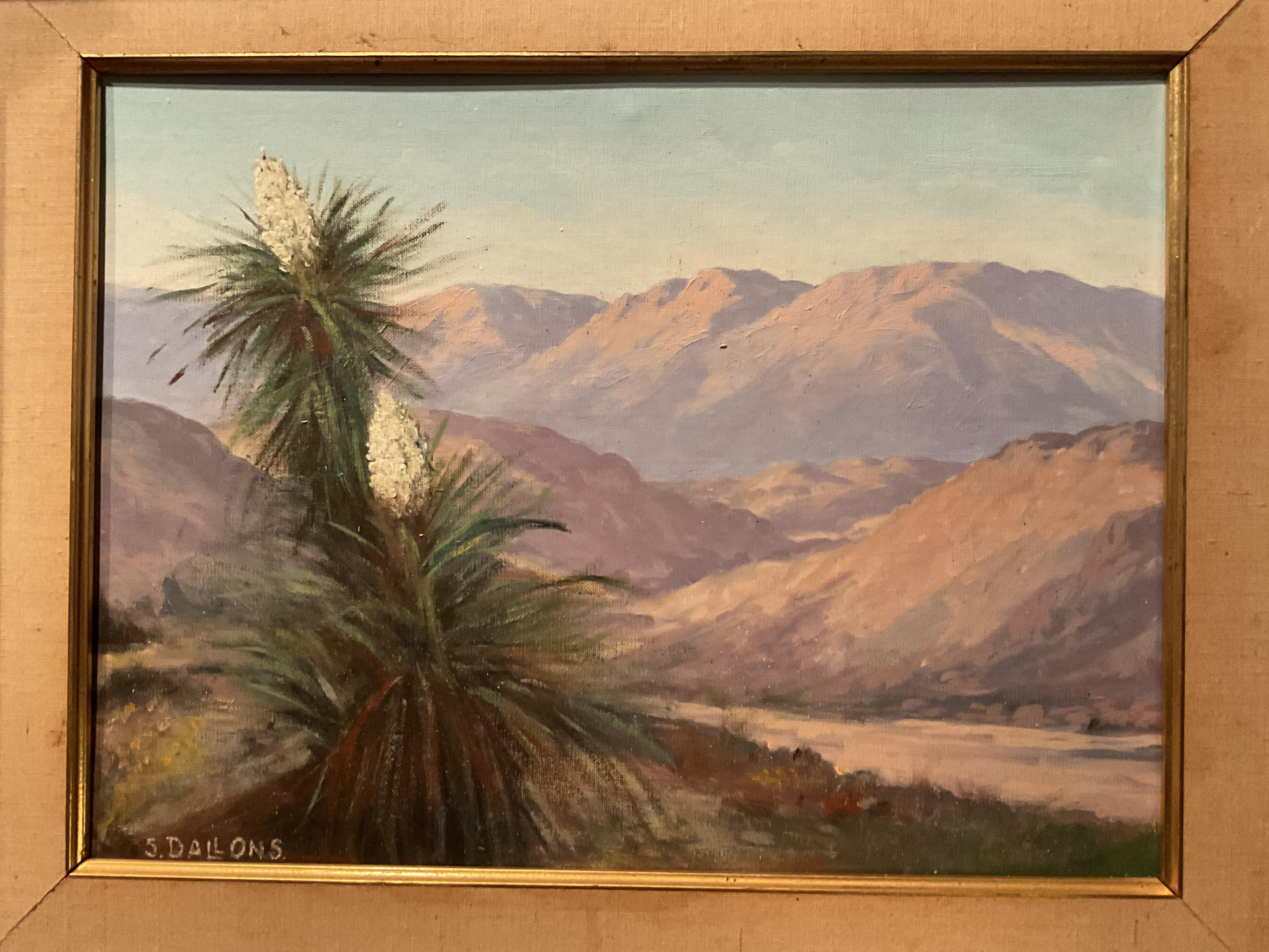 Peinture à l'huile vintage de Suzanne Dallons représentant un paysage de Canyon à Palm Springs Area en vente 1