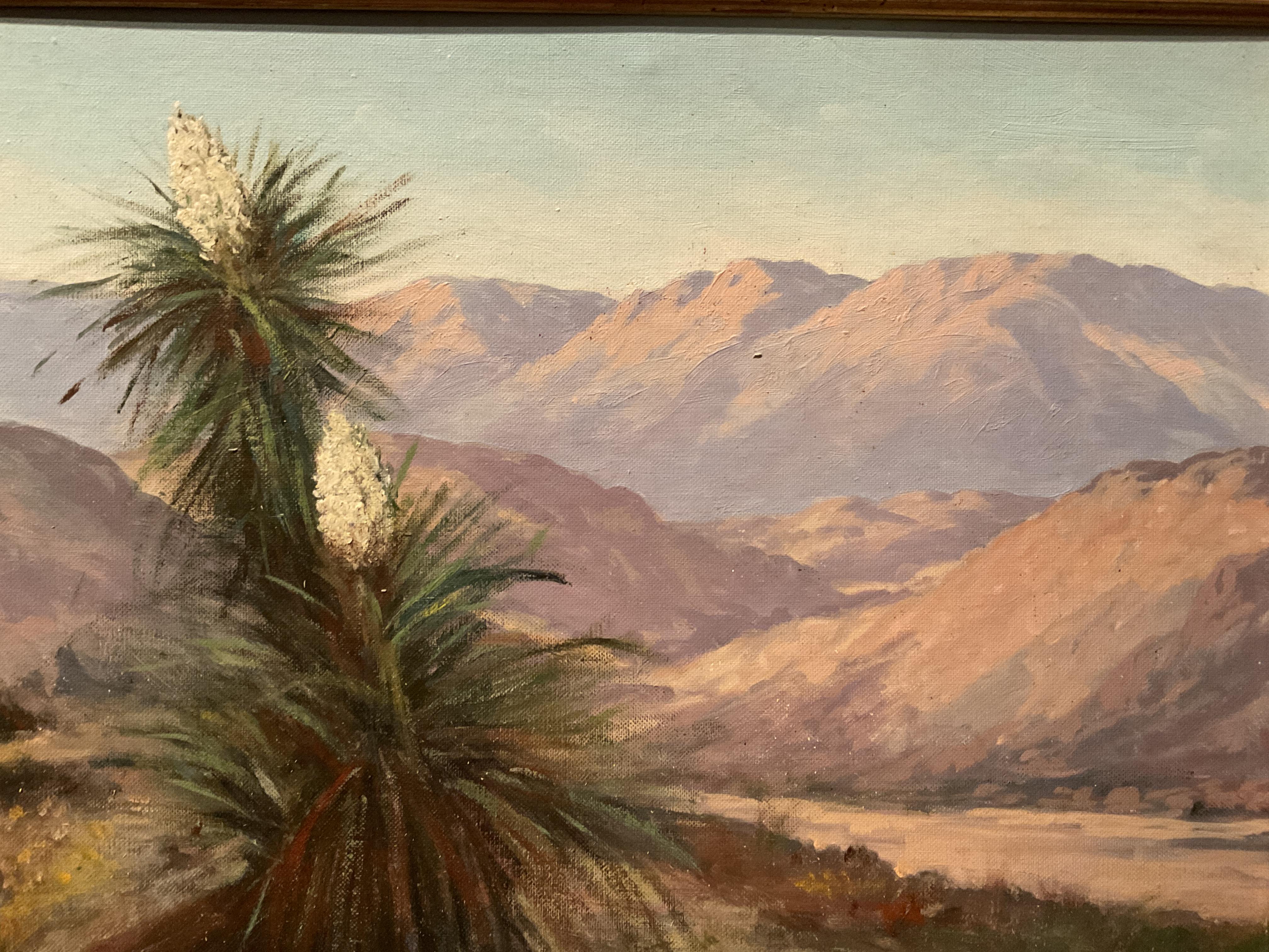 Peinture à l'huile vintage de Suzanne Dallons représentant un paysage de Canyon à Palm Springs Area en vente 2