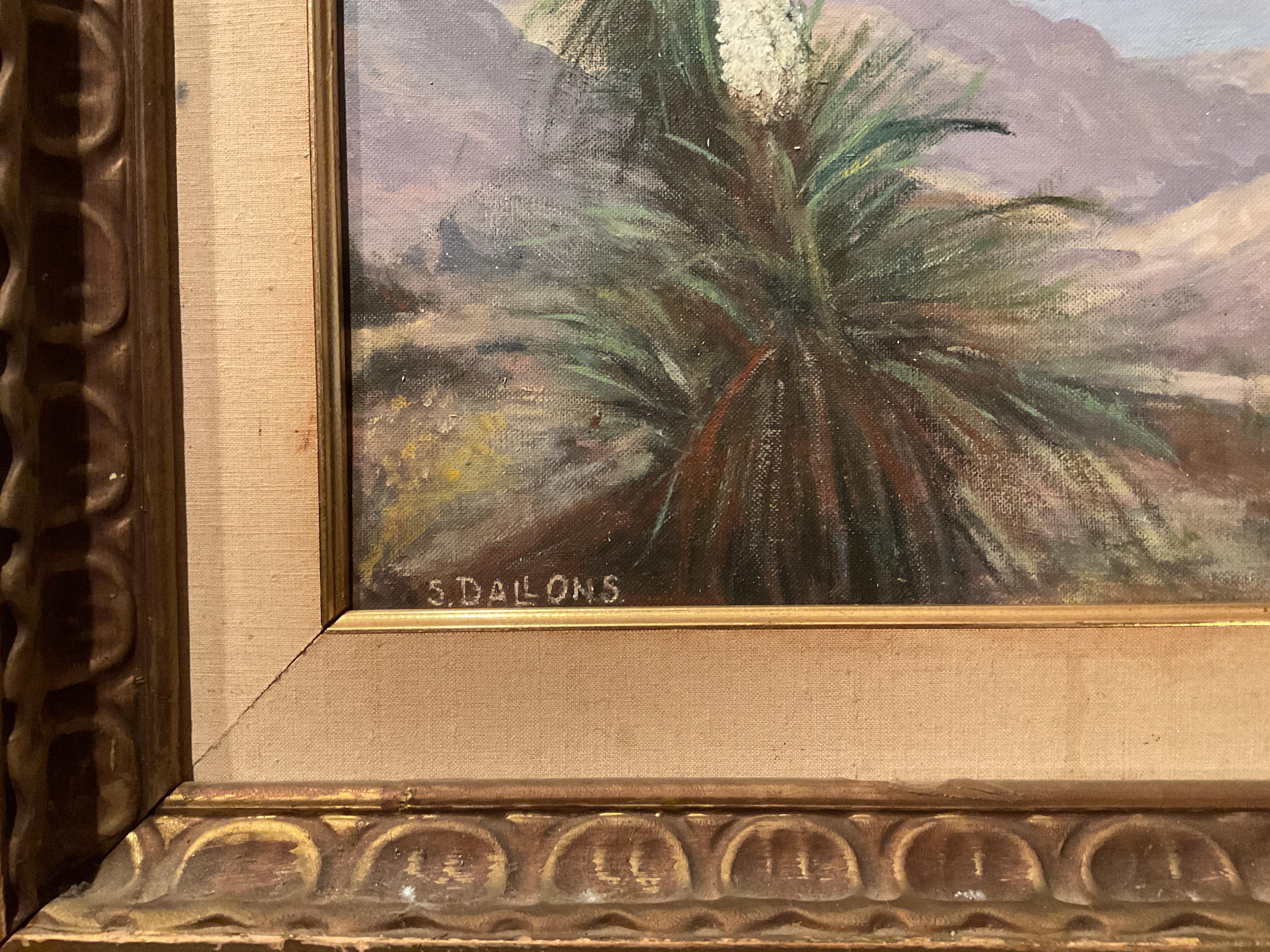 Peinture à l'huile vintage de Suzanne Dallons représentant un paysage de Canyon à Palm Springs Area en vente 3