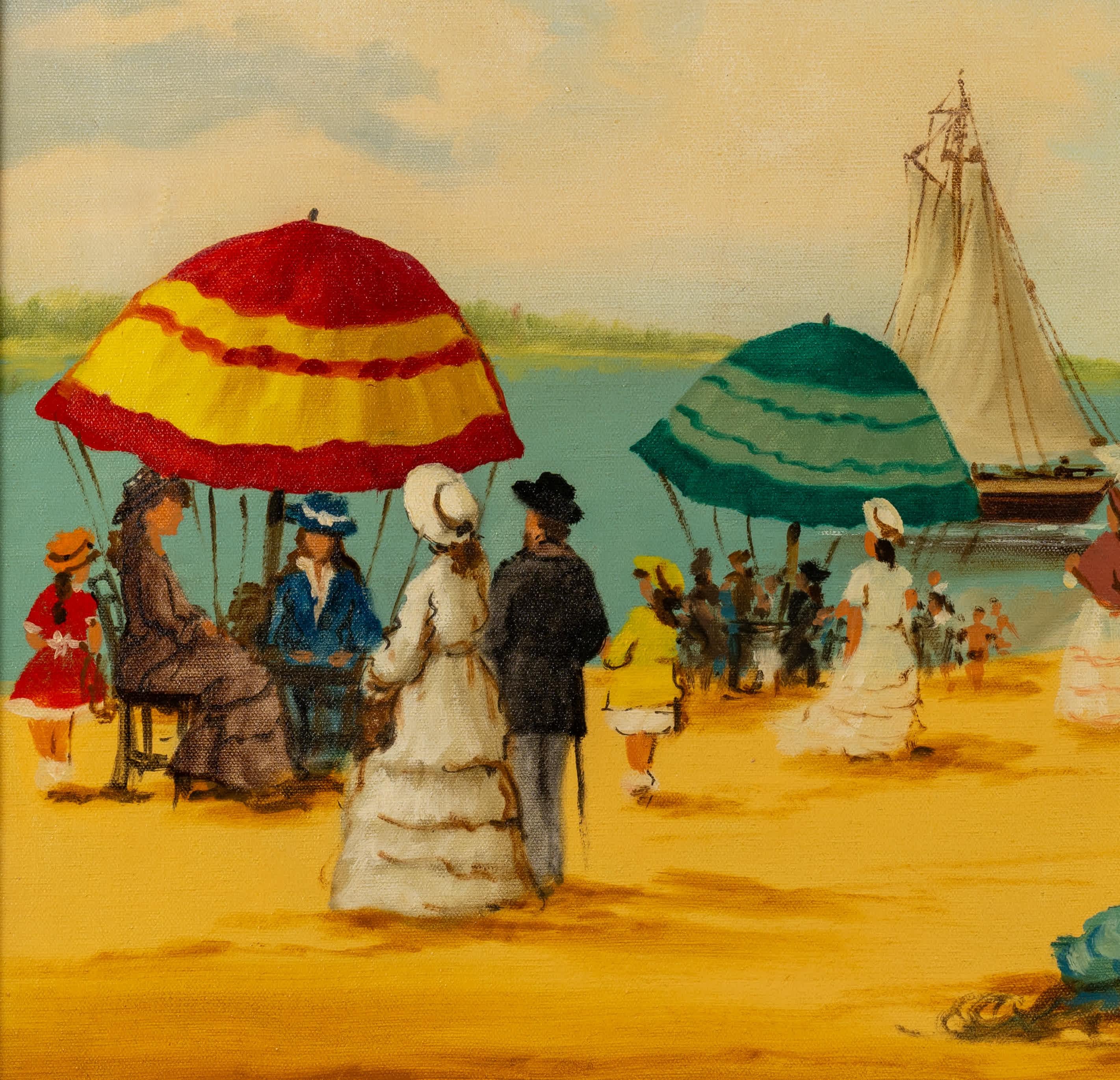 Suzanne Demarest
French, 1900-1985
Afternoon on the Beach

Oil on canvas
20 by 24 in, w/ frame 27 ½ by 31 ½ in
Signed lower right

Suzanne was born in 1900 and raised in the mountains, where her appreciation for nature all began. During her