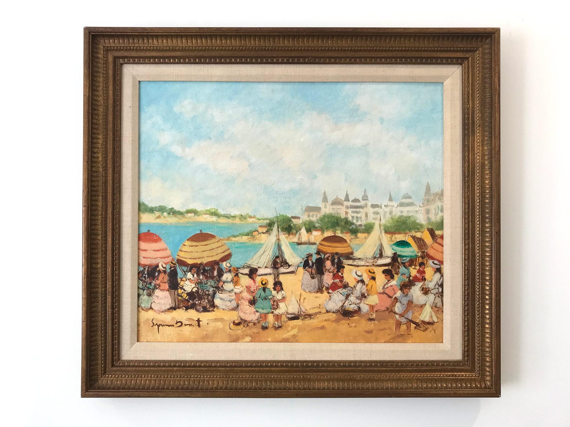 Impressionistisches Ölgemälde auf Leinwand „Sommertag in Nizza“ Französische Strandszene im Angebot 11