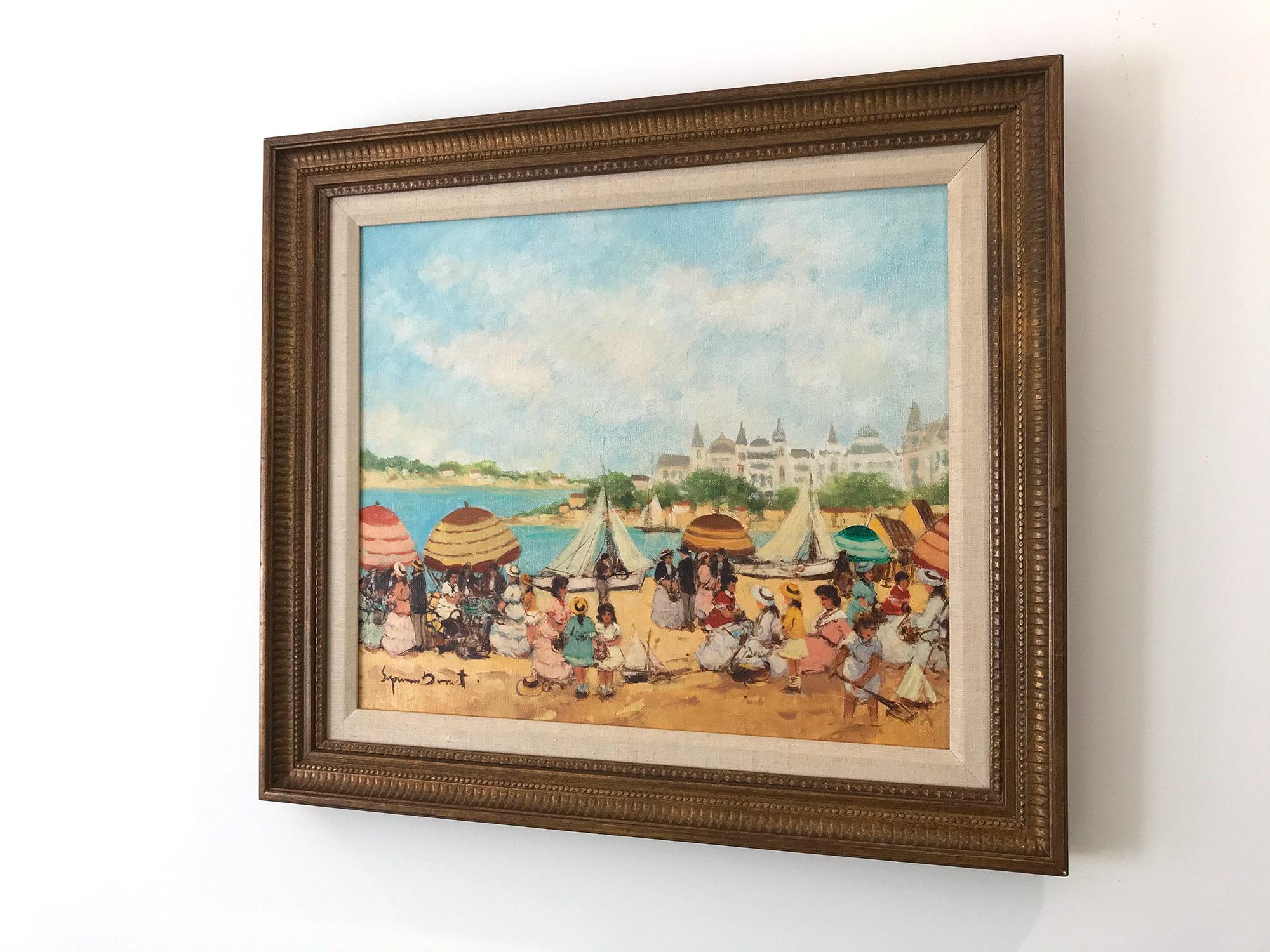 Impressionistisches Ölgemälde auf Leinwand „Sommertag in Nizza“ Französische Strandszene im Angebot 12