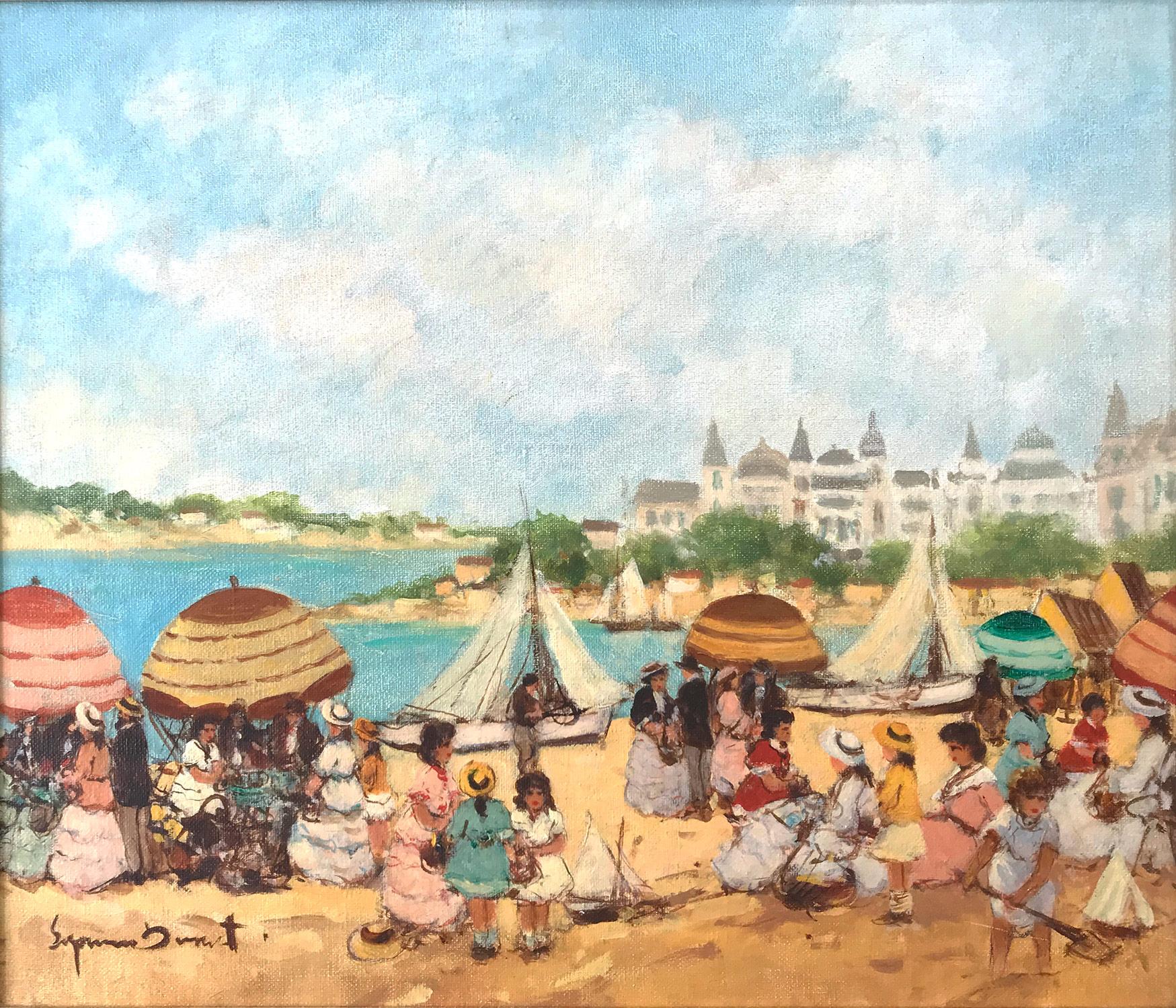 Impressionistisches Ölgemälde auf Leinwand „Sommertag in Nizza“ Französische Strandszene – Painting von Suzanne Demarest 