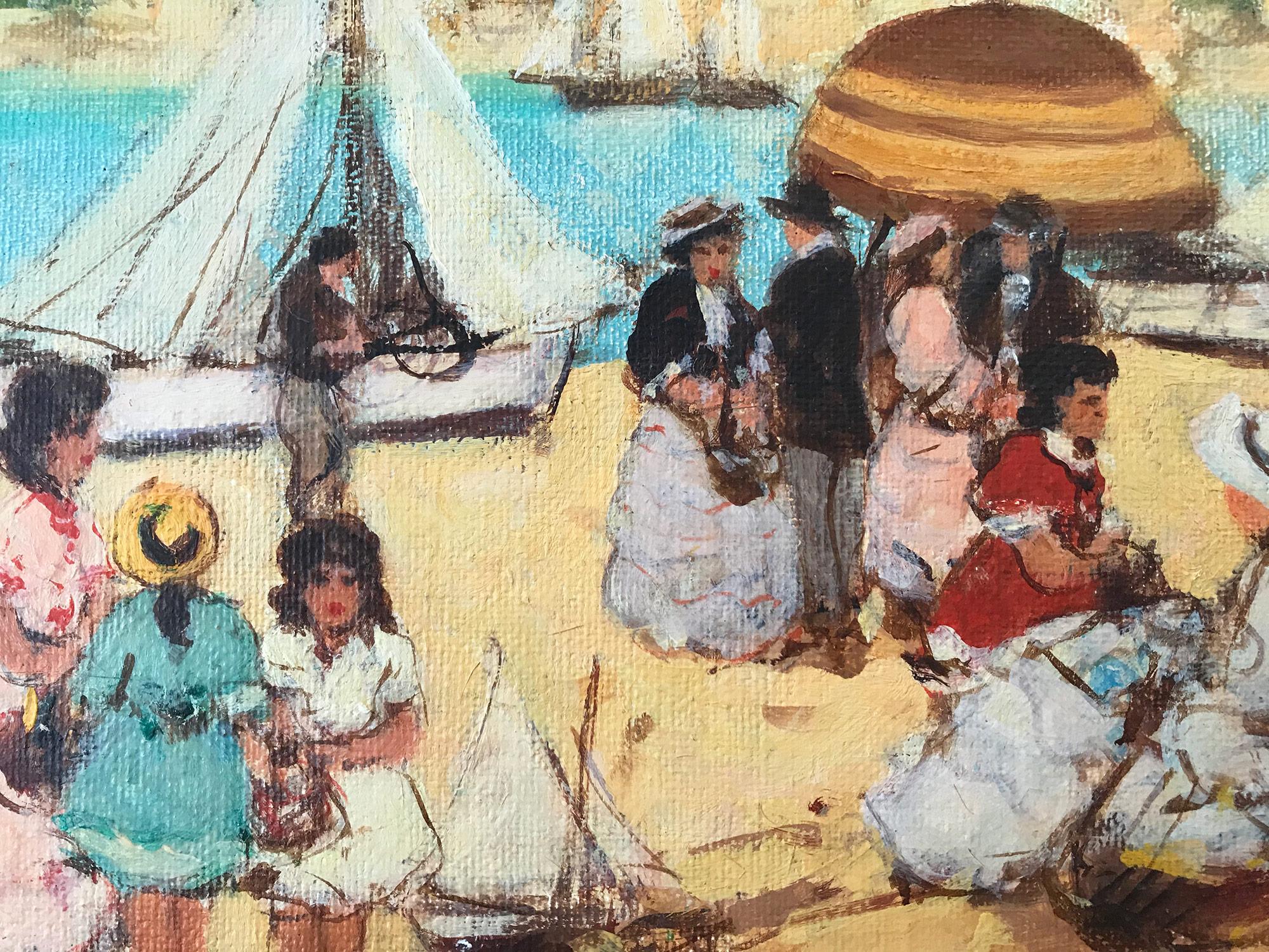 Impressionistisches Ölgemälde auf Leinwand „Sommertag in Nizza“ Französische Strandszene im Angebot 2