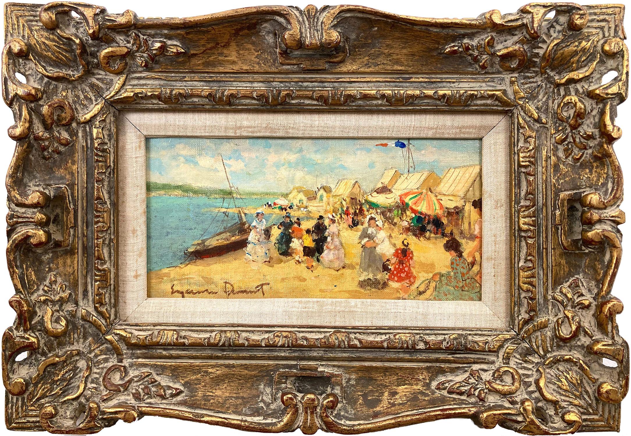 Suzanne Demarest  Figurative Painting - "Beach Scene With Figures" 20th Century American Impressionist Oil Painting