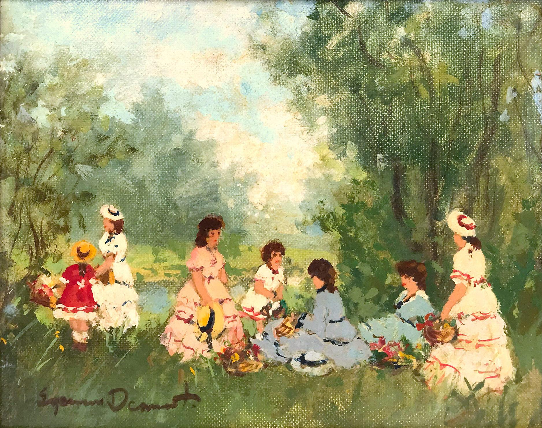 Picnic Scene in the Countryside - Painting by Suzanne Demarest 