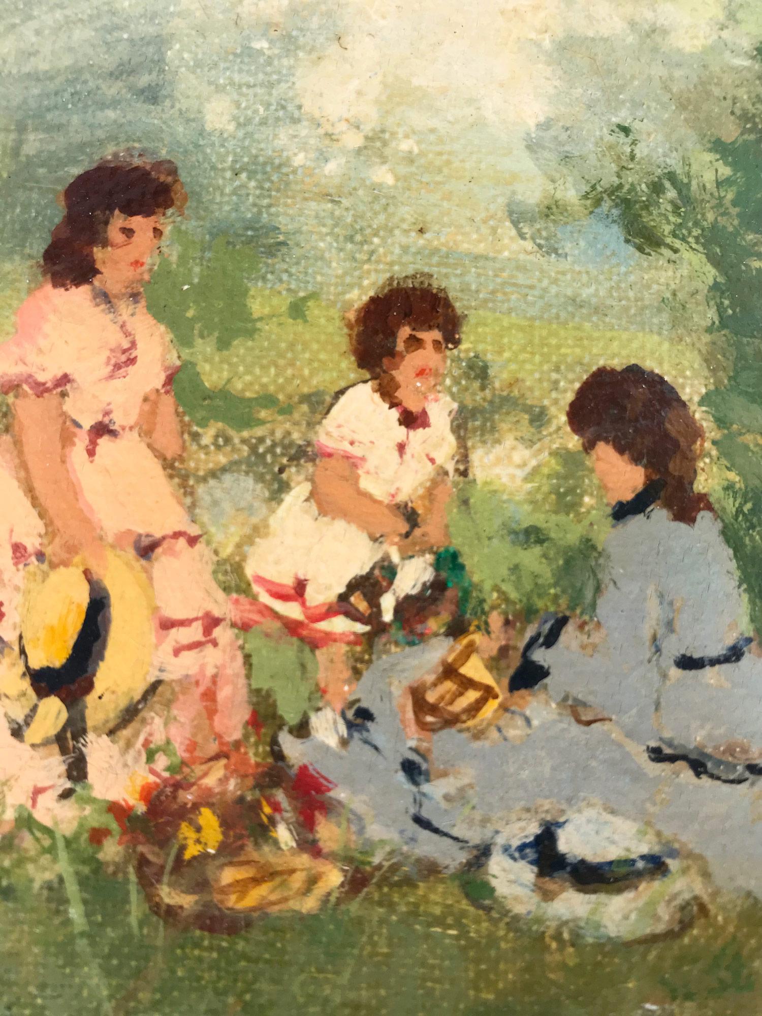 Picnic Scene in the Countryside - Impressionist Painting by Suzanne Demarest 