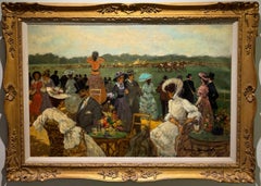 "LOS MEJORES" Impresionistas franceses CARRERA DE CABALLOS Jockey Mujer con sombrilla Pintura al óleo