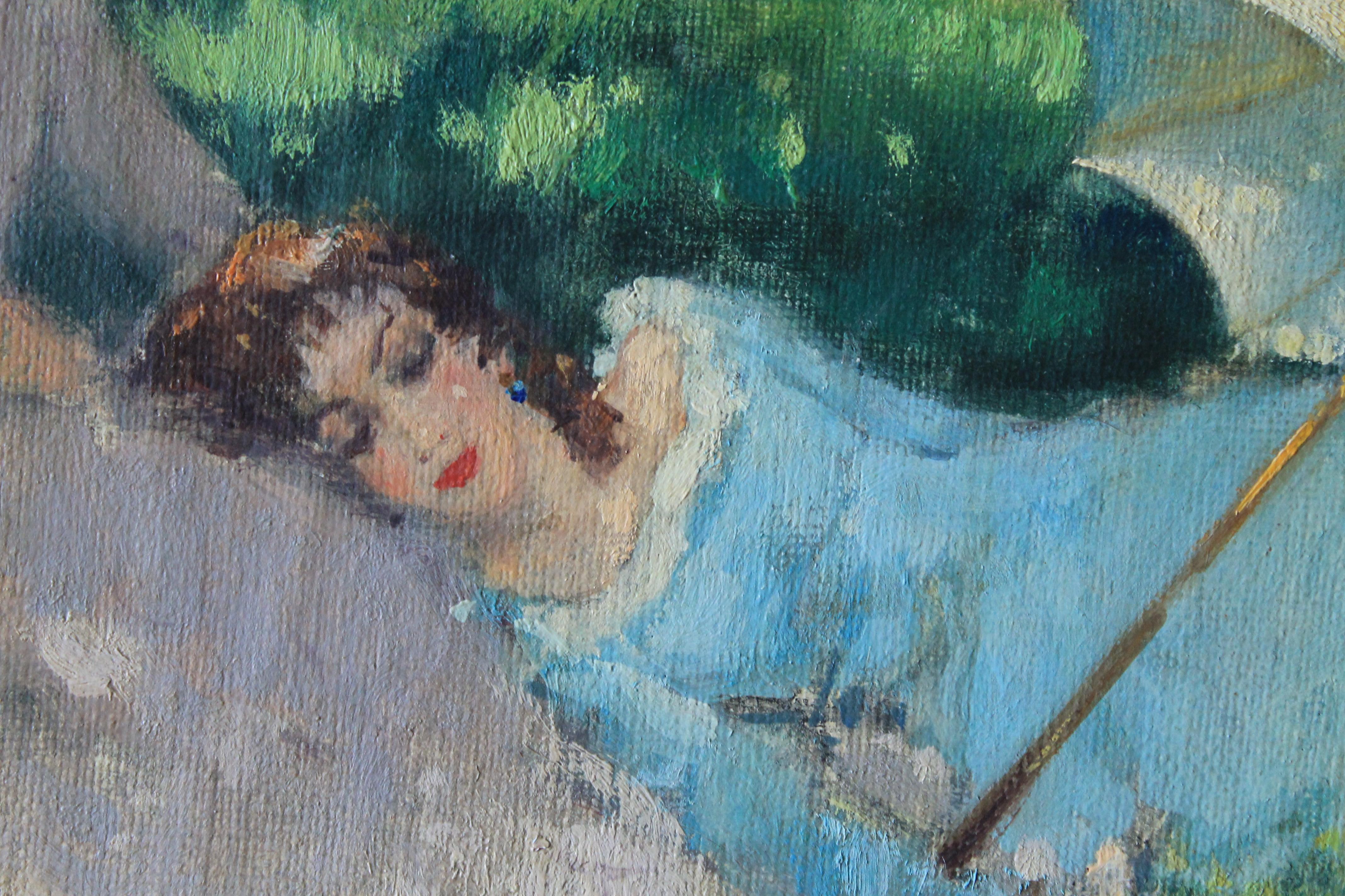 Paisaje vintage de tres mujeres en un paisaje, de Suzanne Demarest (1900-1985) 9