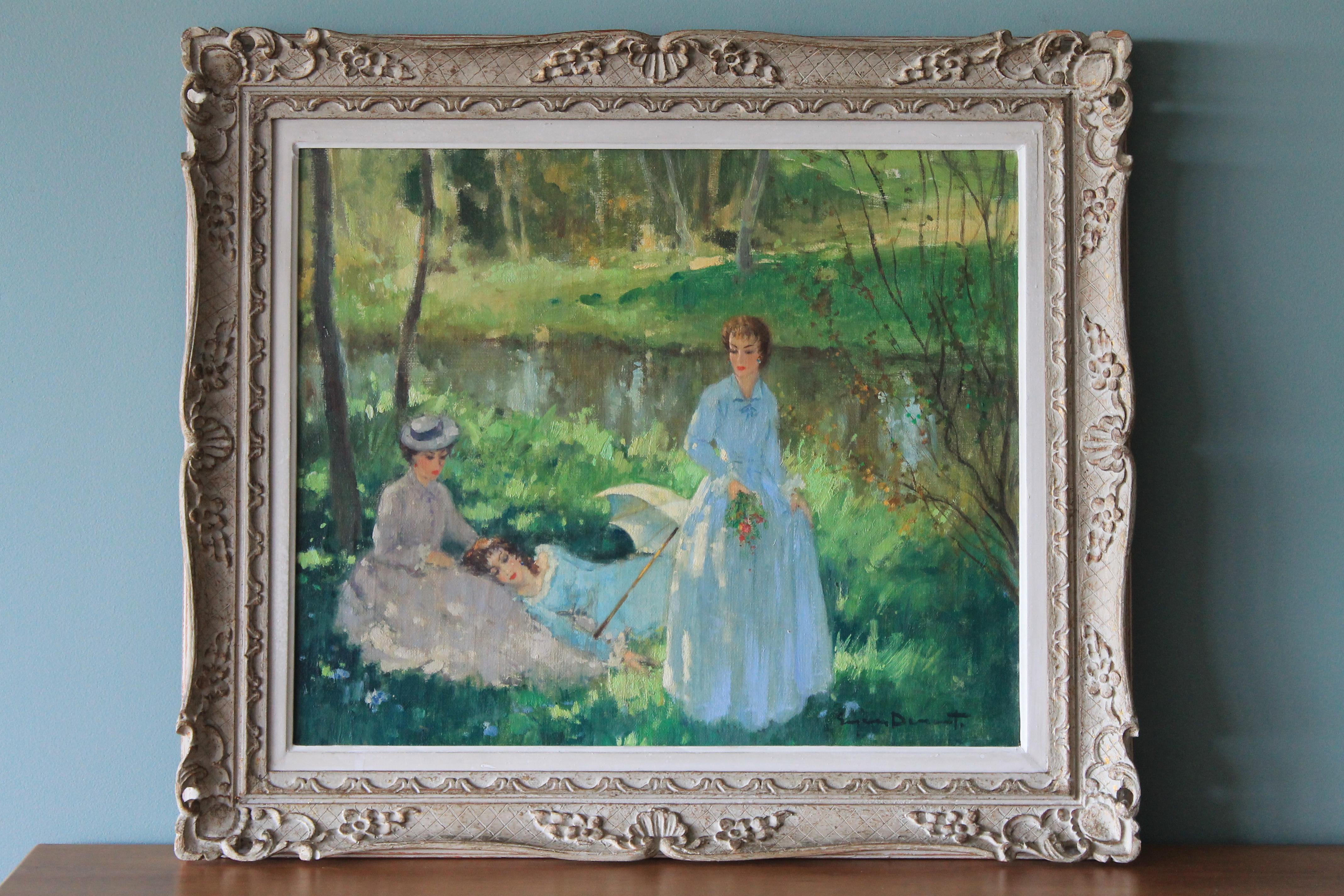 Paisaje vintage de tres mujeres en un paisaje, de Suzanne Demarest (1900-1985) 1