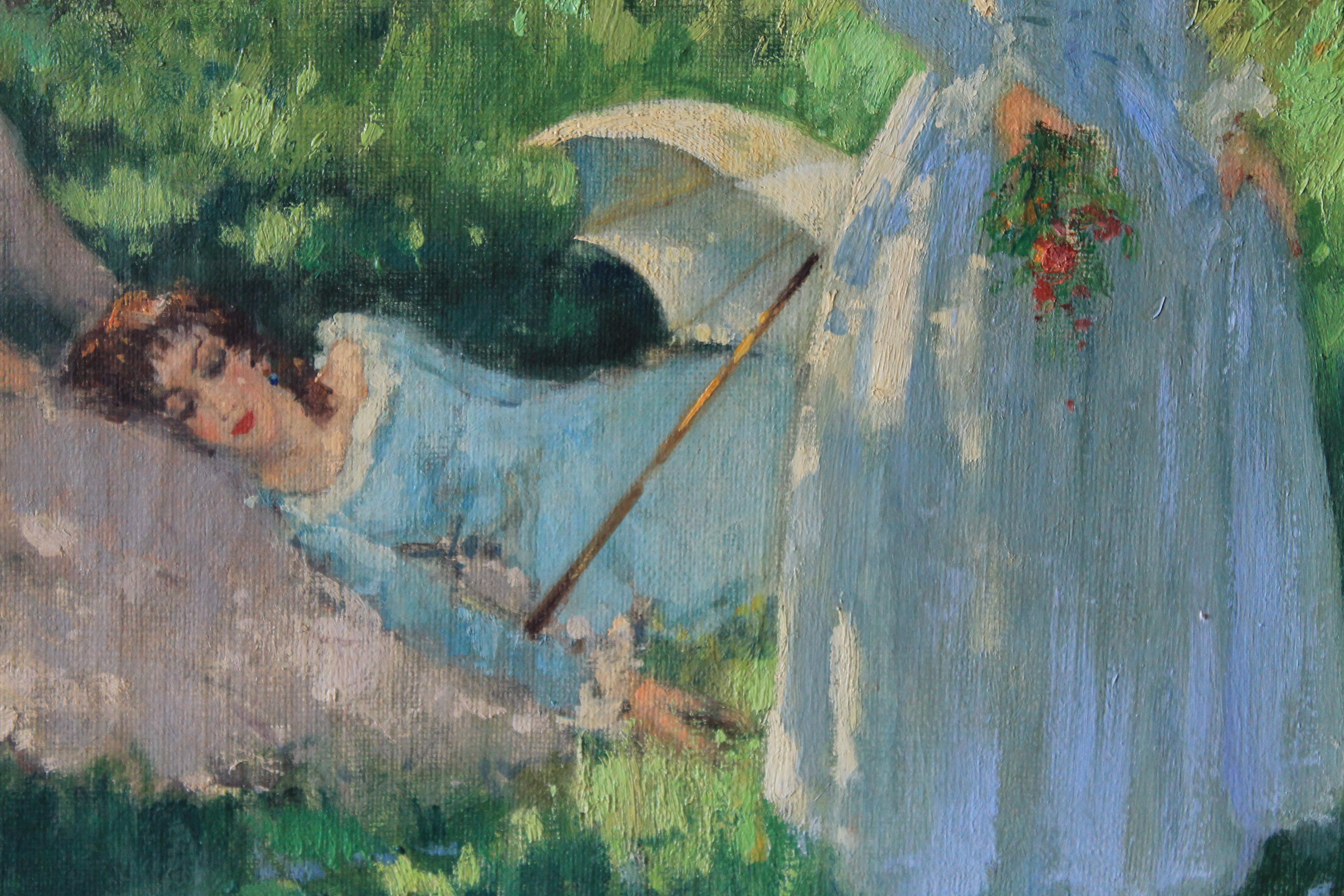Paisaje vintage de tres mujeres en un paisaje, de Suzanne Demarest (1900-1985) 4