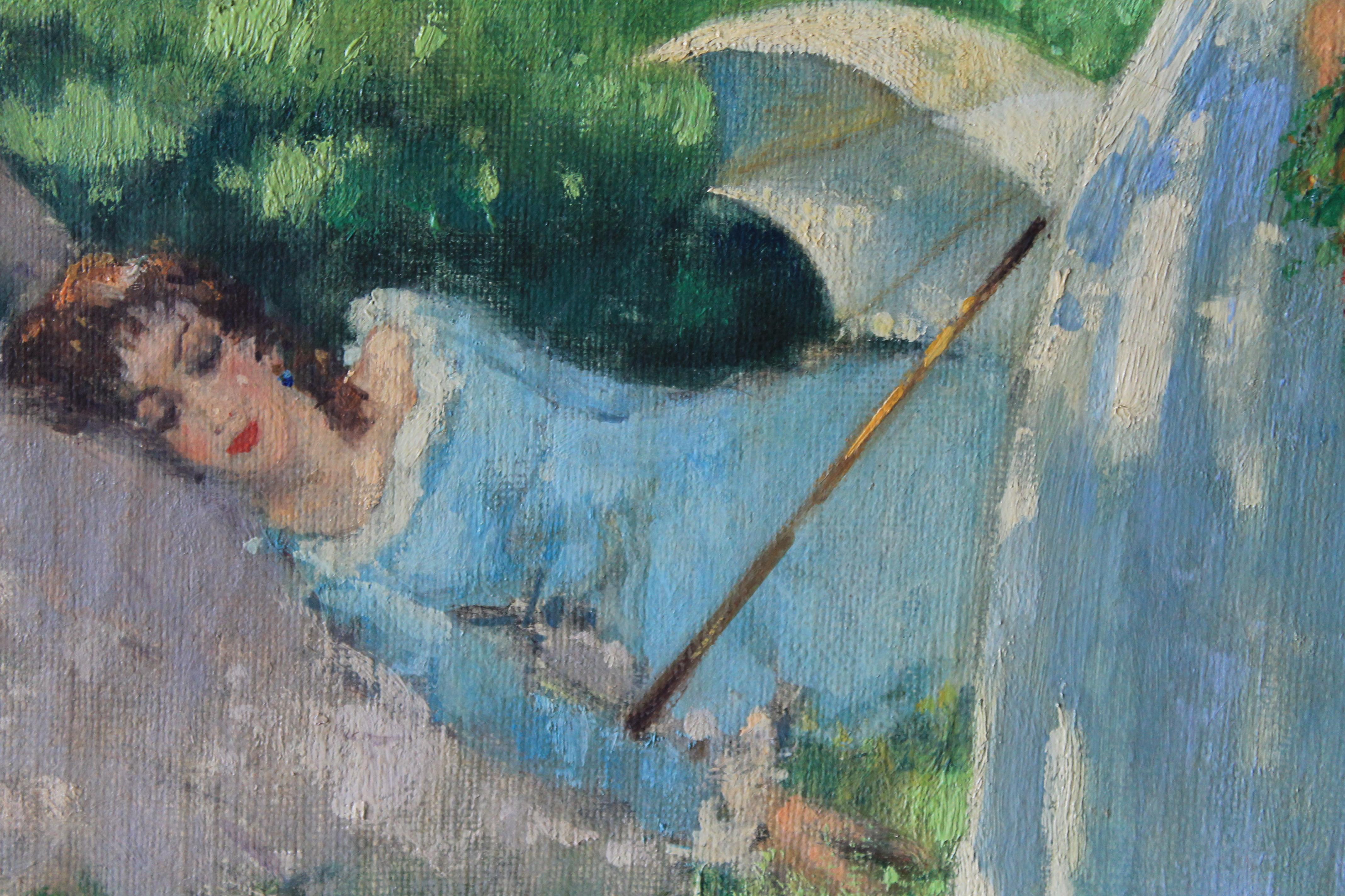 Paisaje vintage de tres mujeres en un paisaje, de Suzanne Demarest (1900-1985) 5