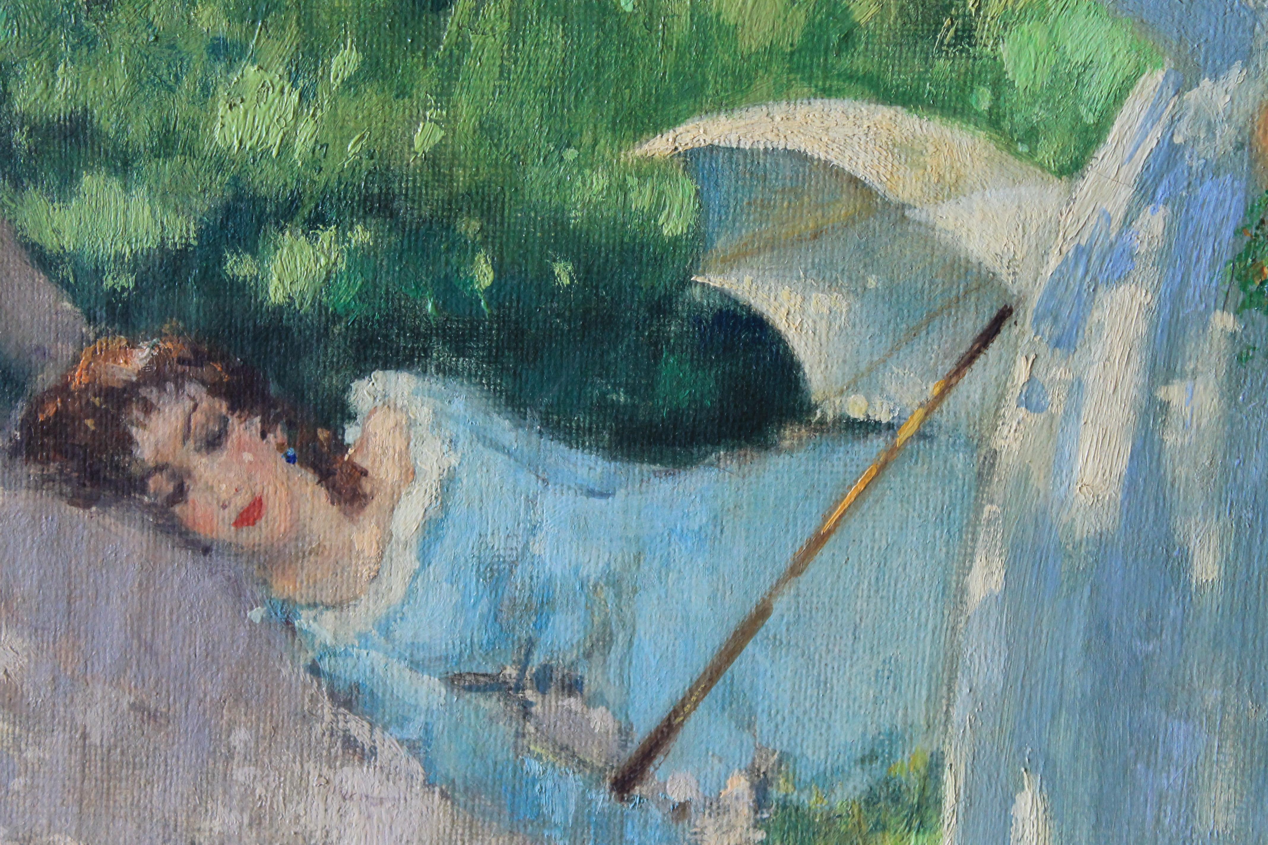 Paisaje vintage de tres mujeres en un paisaje, de Suzanne Demarest (1900-1985) 6