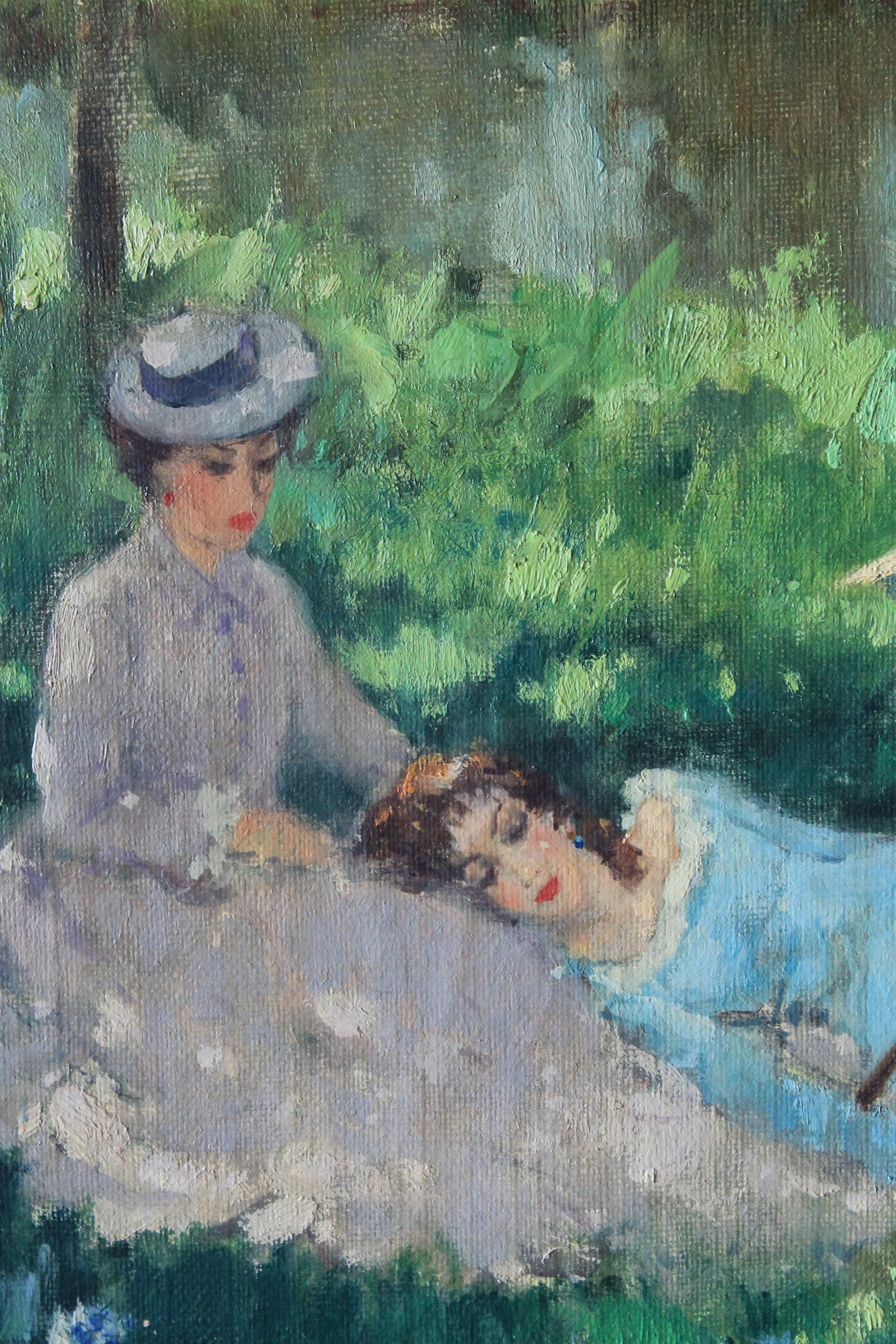 Paisaje vintage de tres mujeres en un paisaje, de Suzanne Demarest (1900-1985) 8