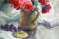 Antique Roses Still Life Oil Painting, 1920's French Art Deco Floral Bouquet