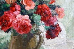 Still Life Oil Painting of roses and grapes, Post-Impressionist Roses on canvas