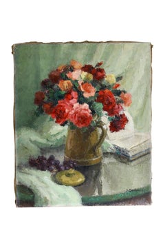 Nature morte à l'huile de roses et de raisins, Post-Impressionniste Roses sur toile