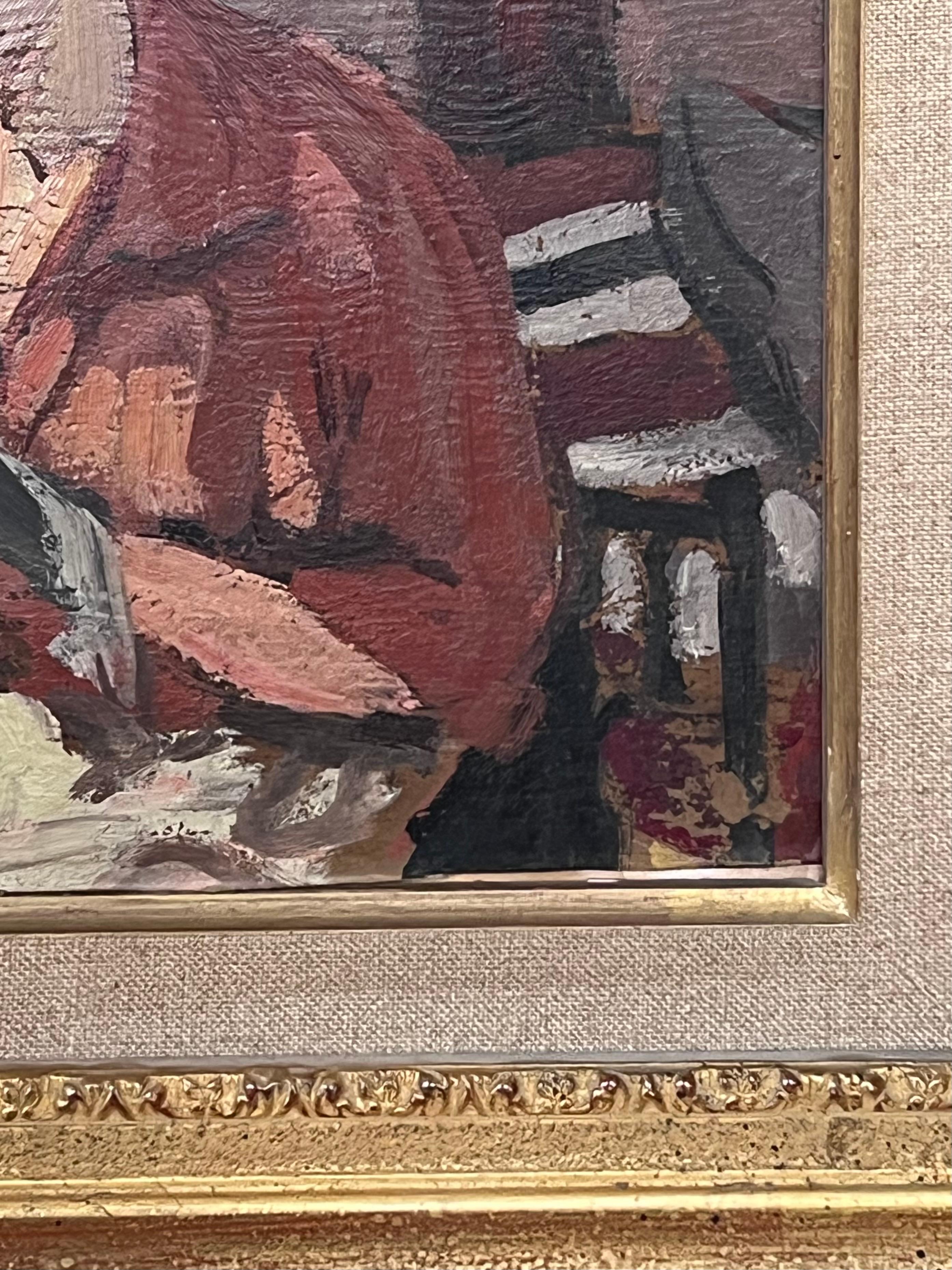 Künstler/Schule: Suzanne Dinkés (Französisch, 1895 - 1984) signiert und datiert 1925

Titel: Dame im Interieur, Nähen

Medium: signiertes Öl auf Karton, gerahmt

Gerahmt: 14,5 x 16,5 Zoll
Karton: 9,5 x 10,5 Zoll

Provenienz: Privatsammlung,