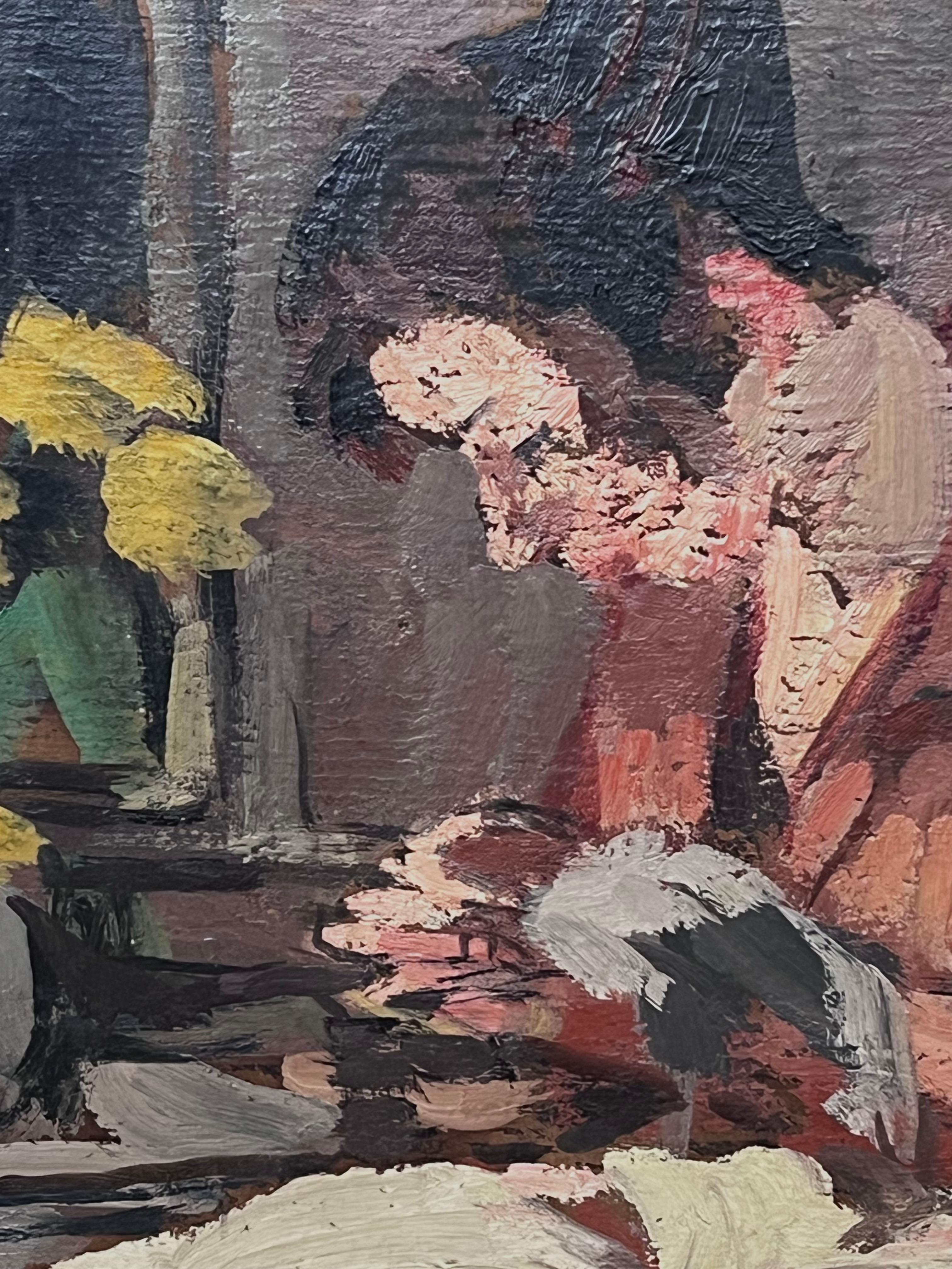 Französisches impressionistisches signiertes Ölgemälde einer sitzenden Dame in Innenarbeit, Französisch, 1920er Jahre im Angebot 2